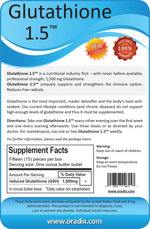 Glutathione 1.5 (1500 mg) X 15 | 22,500 mg in box | Strongest Ever Anywhere