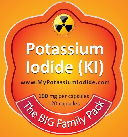 Potassium Iodide, KI, (one bottle only), 100mg, 120 caps, the "Big Family Pack"