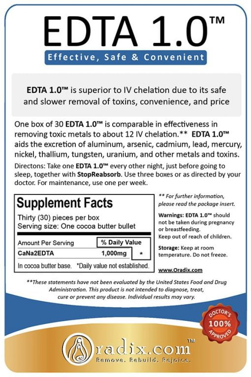 EDTA 1.0 (1000mg EDTA) with a free StopReabsorb bowel cleanse